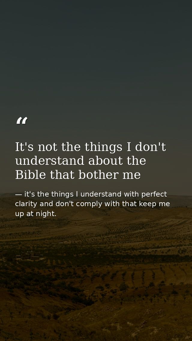 It's not the things I don't understand about the Bible that bother me — it's the things I understand with perfect clarity and don't comply with that keep me up at night.