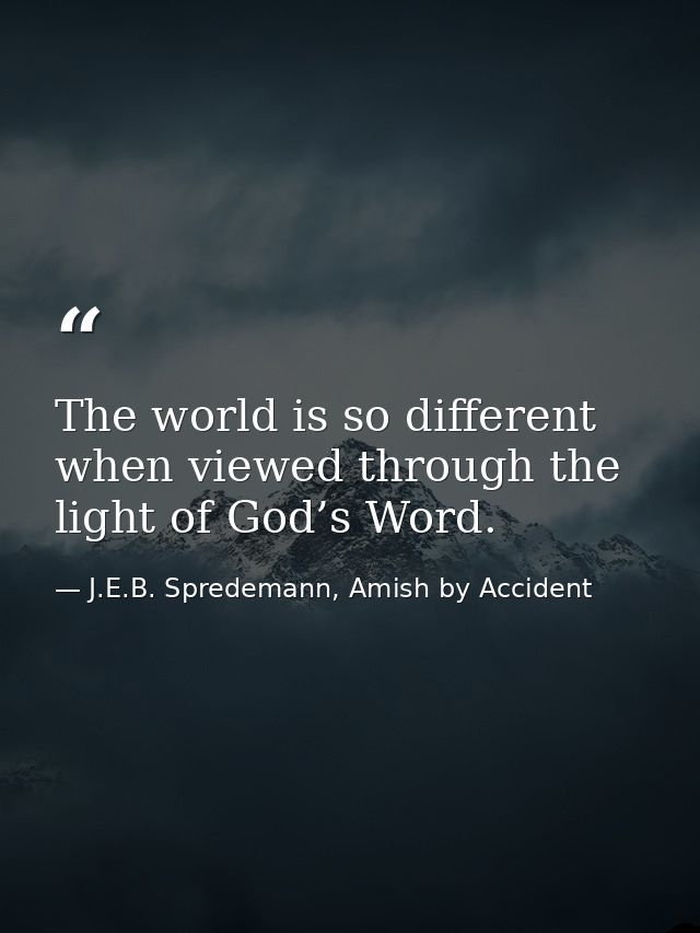 The world is so different when viewed through the light of God’s Word. — J.E.B. Spredemann, Amish by Accident