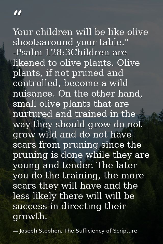 Your children will be like olive shootsaround your table." -Psalm 128:3Children are likened to olive plants. Olive plant — Joseph Stephen, The Sufficiency of Scripture