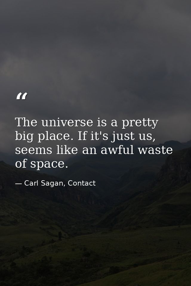 The universe is a pretty big place. If it's just us, seems like an awful waste of space. — Carl Sagan, Contact