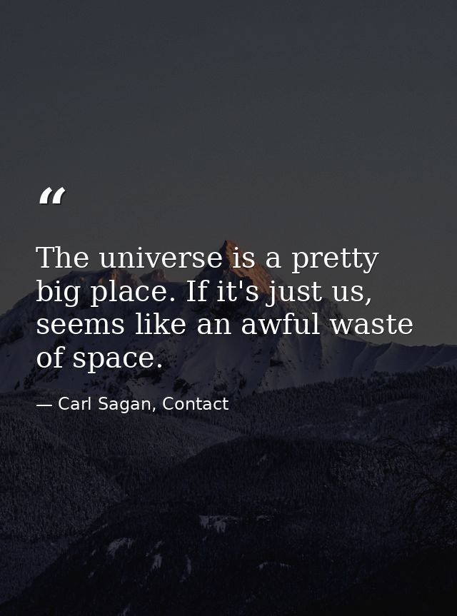 The universe is a pretty big place. If it's just us, seems like an awful waste of space. — Carl Sagan, Contact