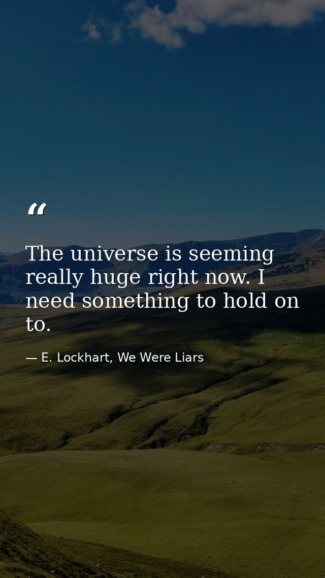 The universe is seeming really huge right now. I need something to hold on to. — E. Lockhart, We Were Liars