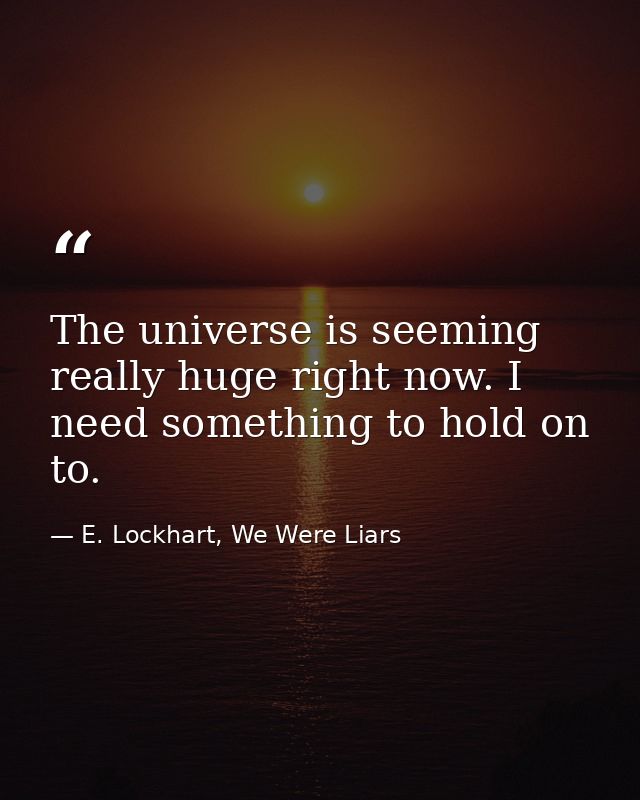 The universe is seeming really huge right now. I need something to hold on to. — E. Lockhart, We Were Liars