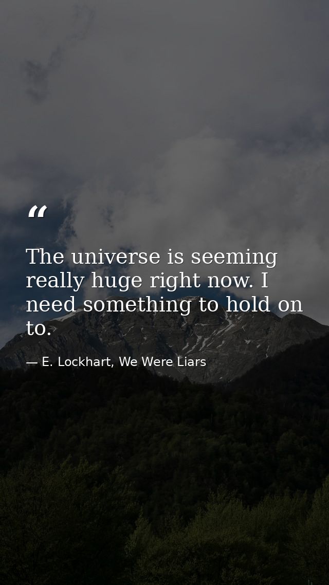The universe is seeming really huge right now. I need something to hold on to. — E. Lockhart, We Were Liars