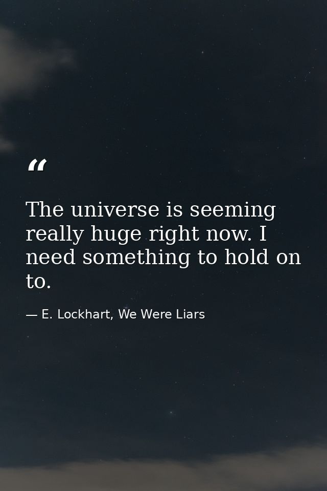 The universe is seeming really huge right now. I need something to hold on to. — E. Lockhart, We Were Liars