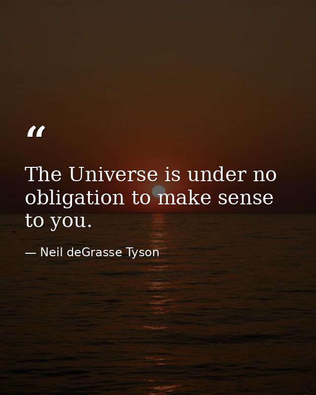 The Universe is under no obligation to make sense to you. — Neil deGrasse Tyson