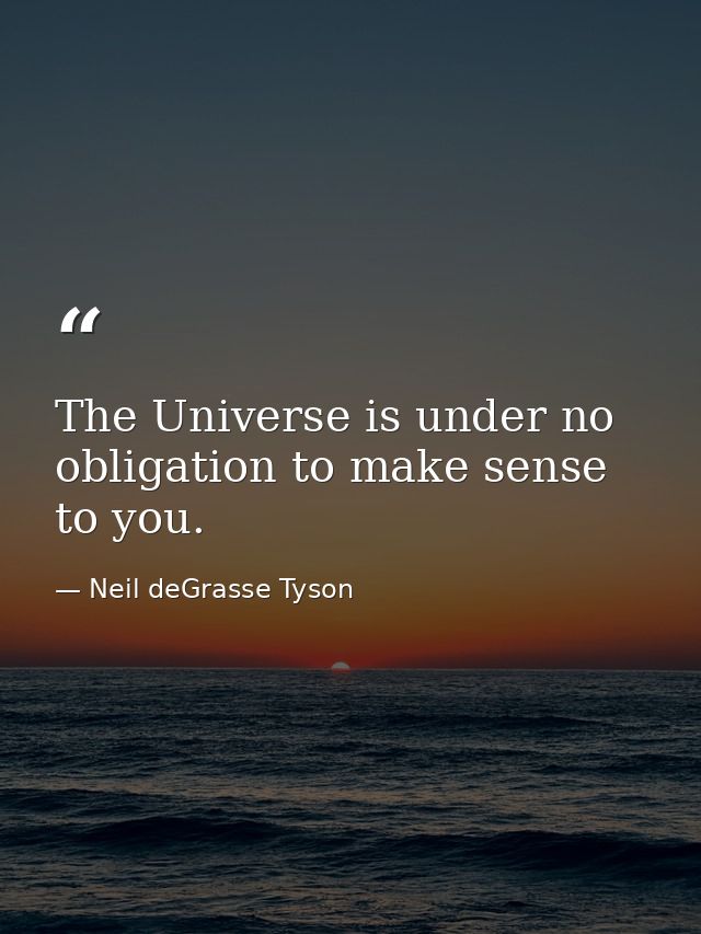The Universe is under no obligation to make sense to you. — Neil deGrasse Tyson