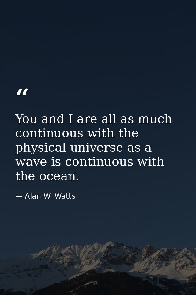 You and I are all as much continuous with the physical universe as a wave is continuous with the ocean. — Alan W. Watts
