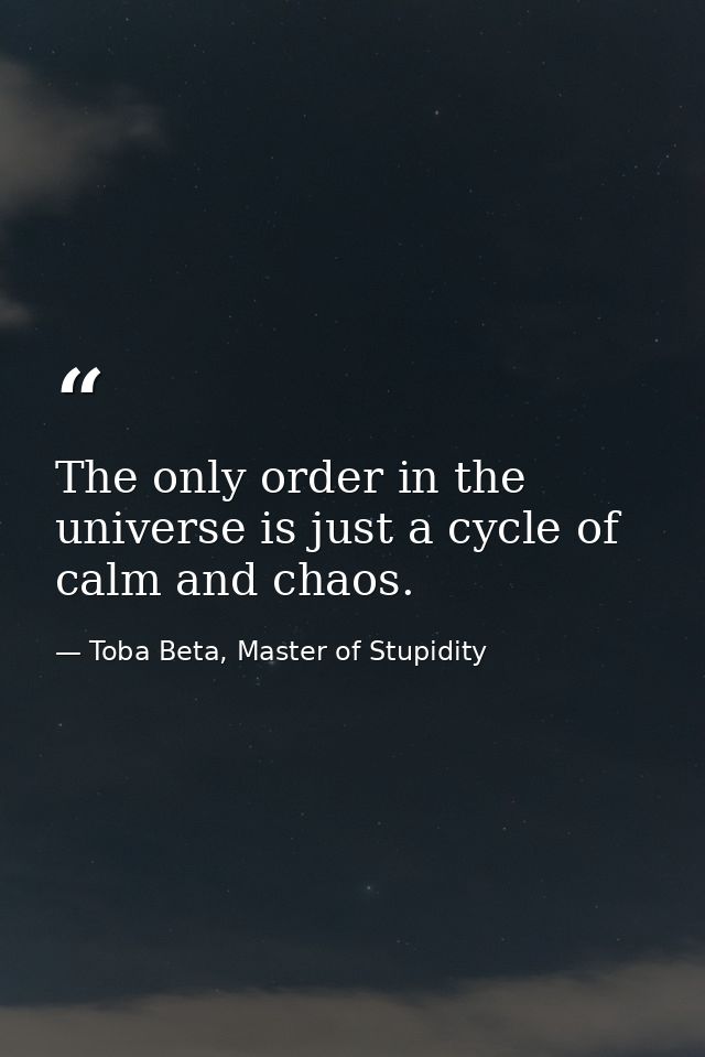 The only order in the universe is just a cycle of calm and chaos. — Toba Beta, Master of Stupidity