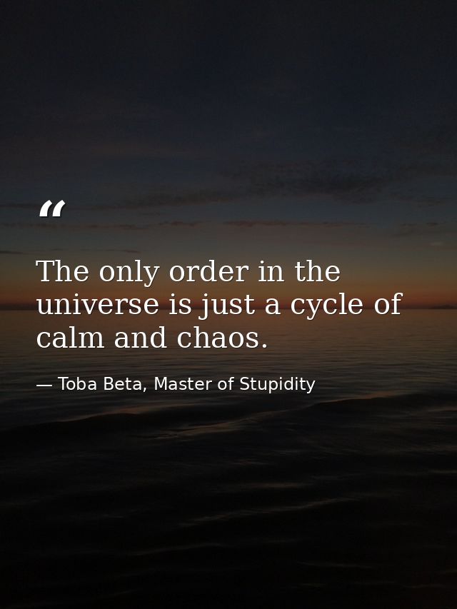 The only order in the universe is just a cycle of calm and chaos. — Toba Beta, Master of Stupidity
