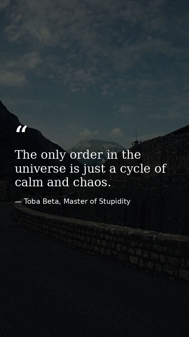 The only order in the universe is just a cycle of calm and chaos. — Toba Beta, Master of Stupidity