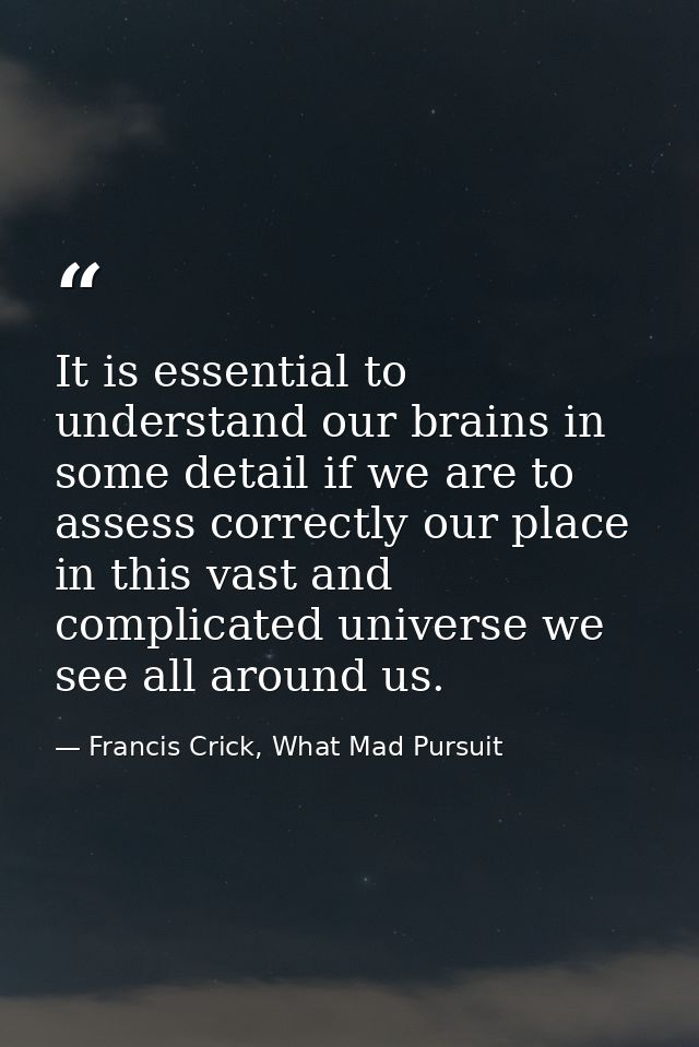 It is essential to understand our brains in some detail if we are to assess correctly our place in this vast and complic — Francis Crick, What Mad Pursuit