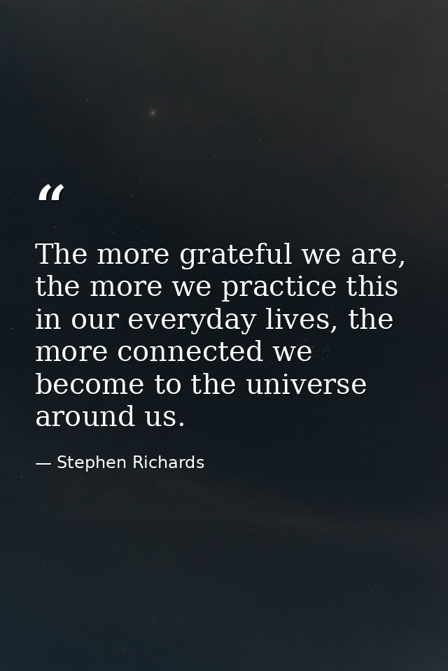 The more grateful we are, the more we practice this in our everyday lives, the more connected we become to the universe  — Stephen Richards