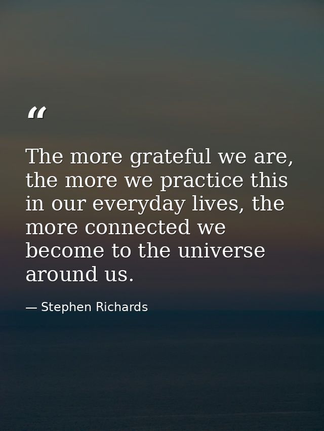 The more grateful we are, the more we practice this in our everyday lives, the more connected we become to the universe  — Stephen Richards