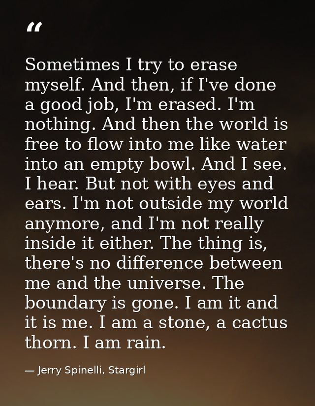 Sometimes I try to erase myself. And then, if I've done a good job, I'm erased. I'm nothing. And then the world is free  — Jerry Spinelli, Stargirl
