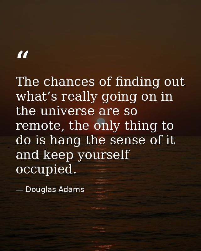 The chances of finding out what’s really going on in the universe are so remote, the only thing to do is hang the sense  — Douglas Adams