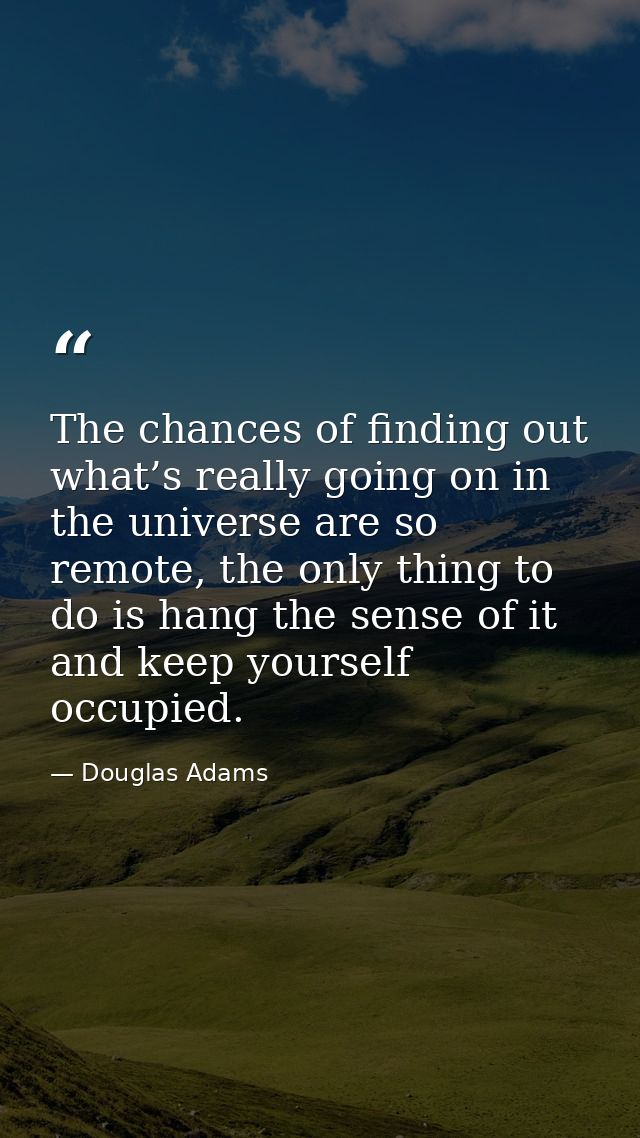 The chances of finding out what’s really going on in the universe are so remote, the only thing to do is hang the sense  — Douglas Adams