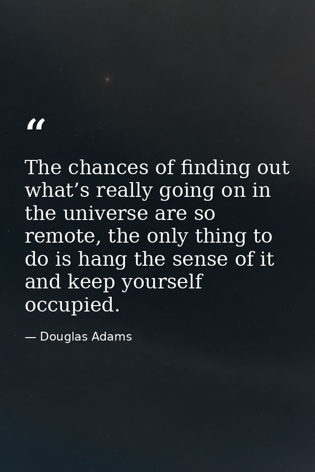 The chances of finding out what’s really going on in the universe are so remote, the only thing to do is hang the sense  — Douglas Adams