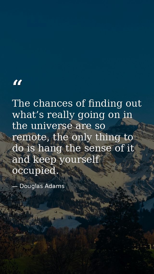 The chances of finding out what’s really going on in the universe are so remote, the only thing to do is hang the sense  — Douglas Adams