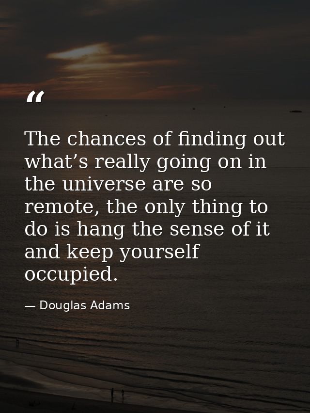 The chances of finding out what’s really going on in the universe are so remote, the only thing to do is hang the sense  — Douglas Adams