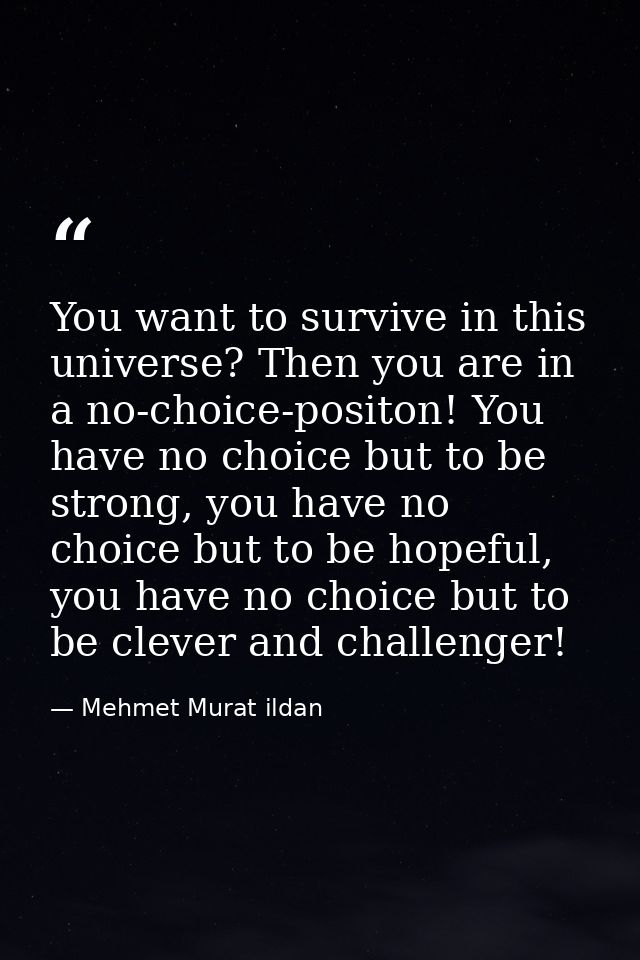 You want to survive in this universe? Then you are in a no-choice-positon! You have no choice but to be strong, you have — Mehmet Murat ildan