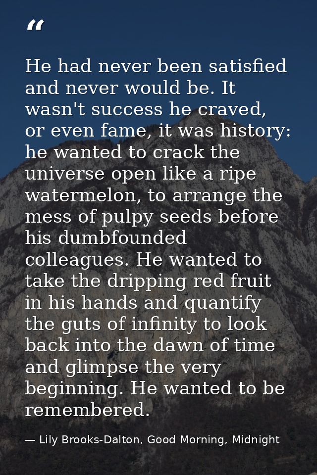 He had never been satisfied and never would be. It wasn't success he craved, or even fame, it was history: he wanted to  — Lily Brooks-Dalton, Good Morning, Midnight