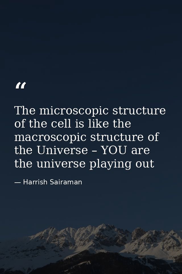 The microscopic structure of the cell is like the macroscopic structure of the Universe – YOU are the universe playing o — Harrish Sairaman