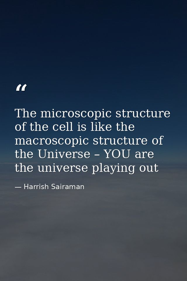 The microscopic structure of the cell is like the macroscopic structure of the Universe – YOU are the universe playing o — Harrish Sairaman