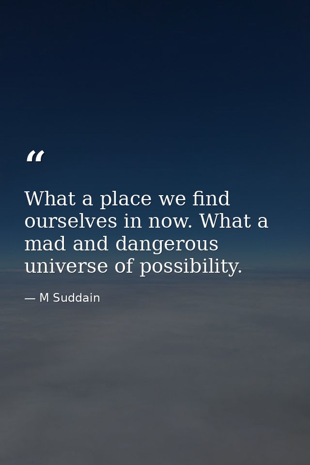 What a place we find ourselves in now. What a mad and dangerous universe of possibility. — M Suddain