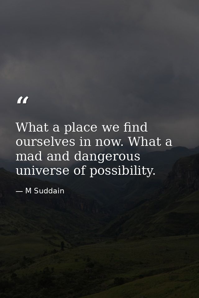 What a place we find ourselves in now. What a mad and dangerous universe of possibility. — M Suddain