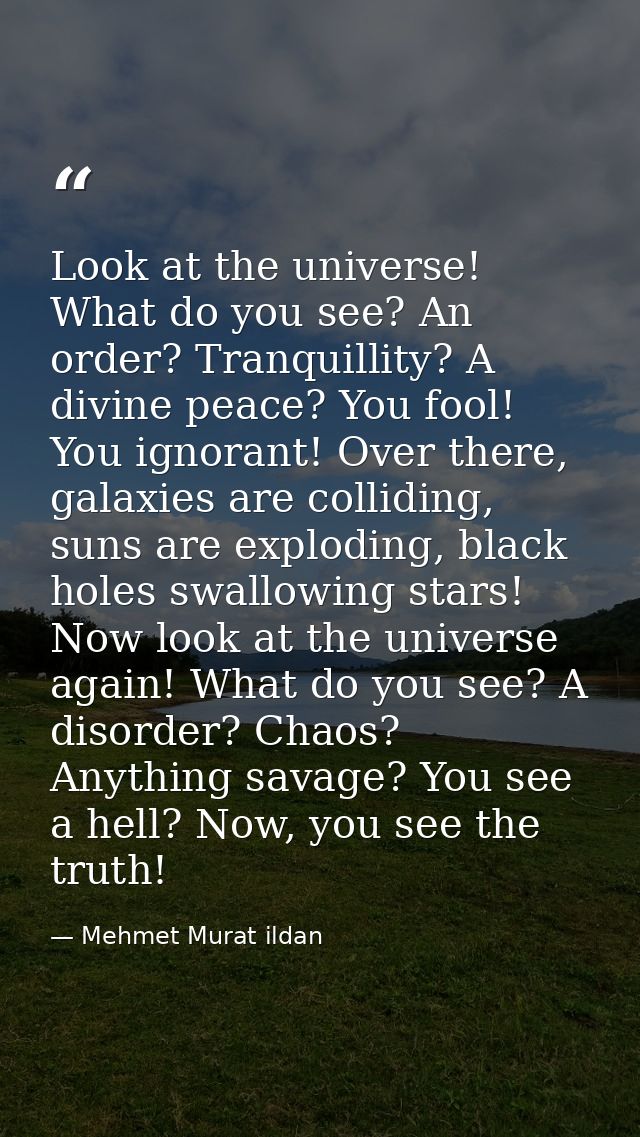 Look at the universe! What do you see? An order? Tranquillity? A divine peace? You fool! You ignorant! Over there, galax — Mehmet Murat ildan