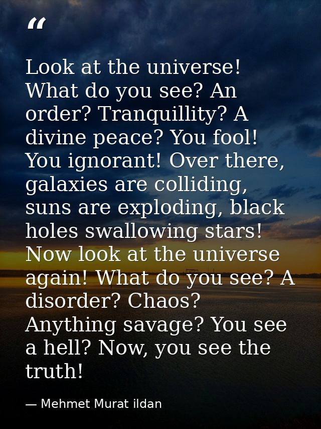 Look at the universe! What do you see? An order? Tranquillity? A divine peace? You fool! You ignorant! Over there, galax — Mehmet Murat ildan