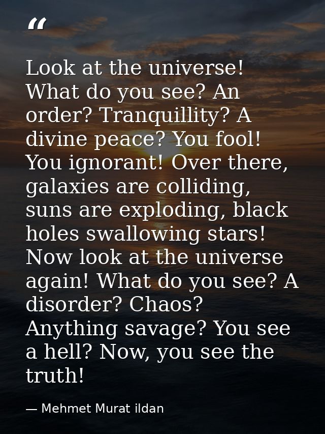 Look at the universe! What do you see? An order? Tranquillity? A divine peace? You fool! You ignorant! Over there, galax — Mehmet Murat ildan