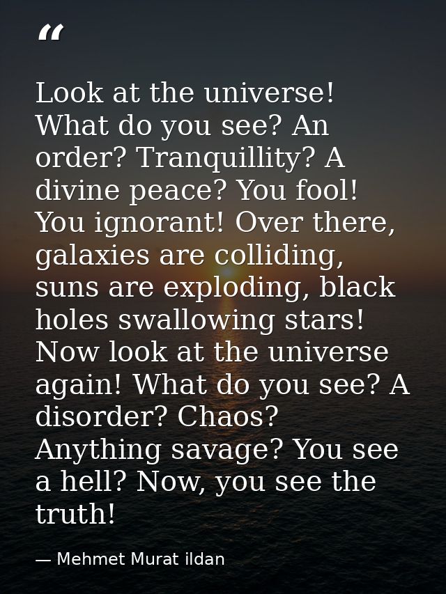 Look at the universe! What do you see? An order? Tranquillity? A divine peace? You fool! You ignorant! Over there, galax — Mehmet Murat ildan
