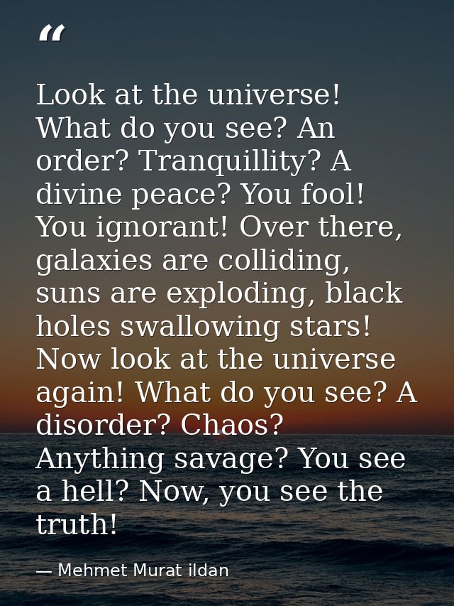 Look at the universe! What do you see? An order? Tranquillity? A divine peace? You fool! You ignorant! Over there, galax — Mehmet Murat ildan