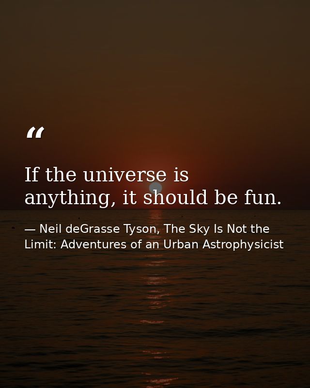 If the universe is anything, it should be fun. — Neil deGrasse Tyson, The Sky Is Not the Limit: Adventures of an Urban Astrophysicist
