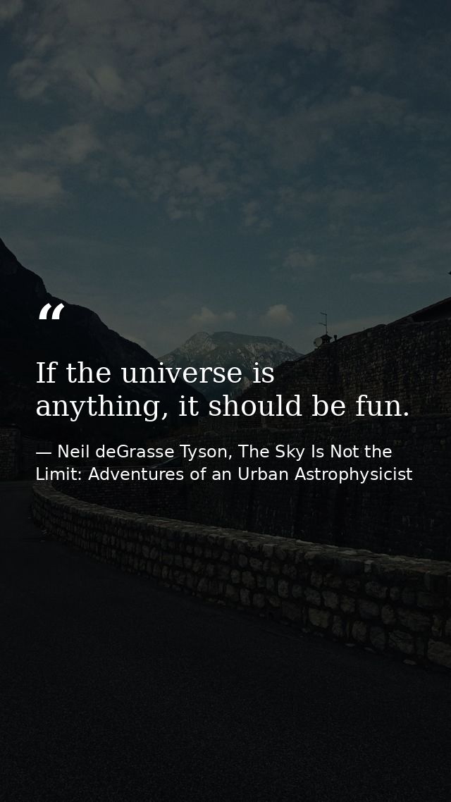If the universe is anything, it should be fun. — Neil deGrasse Tyson, The Sky Is Not the Limit: Adventures of an Urban Astrophysicist