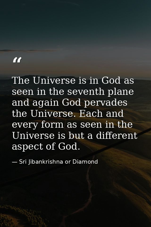 The Universe is in God as seen in the seventh plane and again God pervades the Universe. Each and every form as seen in  — Sri Jibankrishna or Diamond