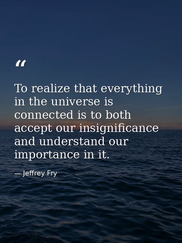 To realize that everything in the universe is connected is to both accept our insignificance and understand our importan — Jeffrey Fry
