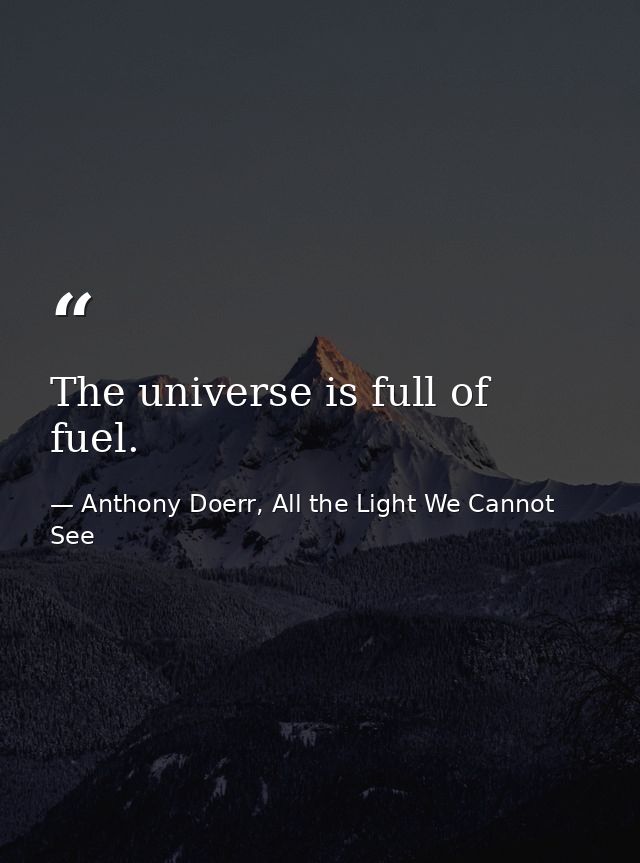 The universe is full of fuel. — Anthony Doerr, All the Light We Cannot See