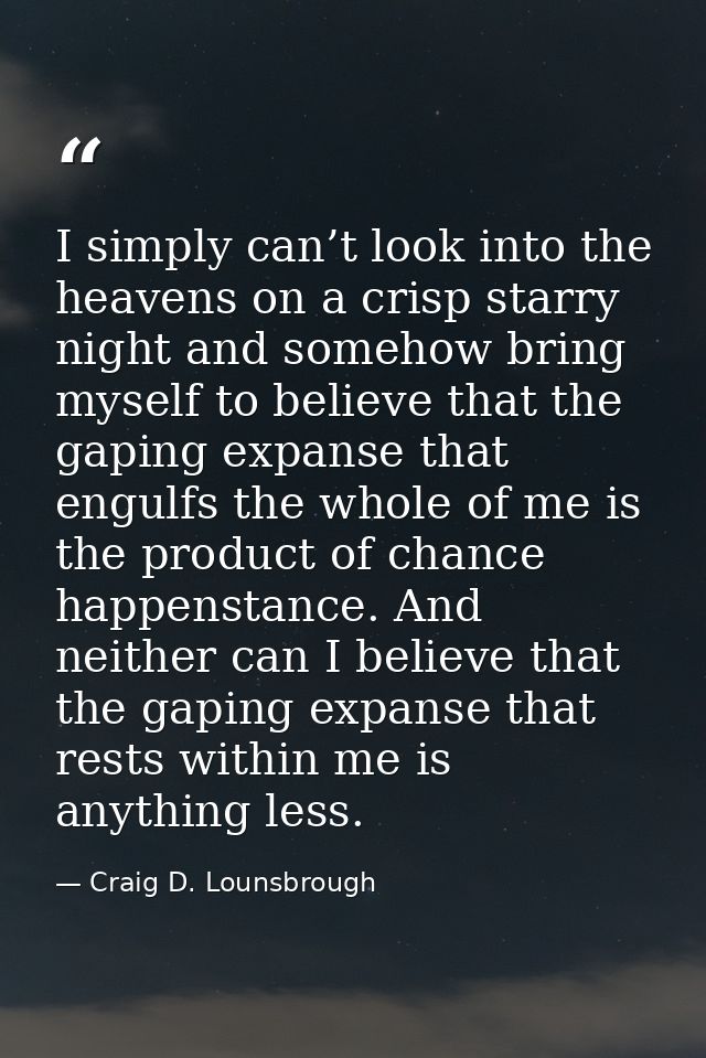 I simply can’t look into the heavens on a crisp starry night and somehow bring myself to believe that the gaping expanse — Craig D. Lounsbrough