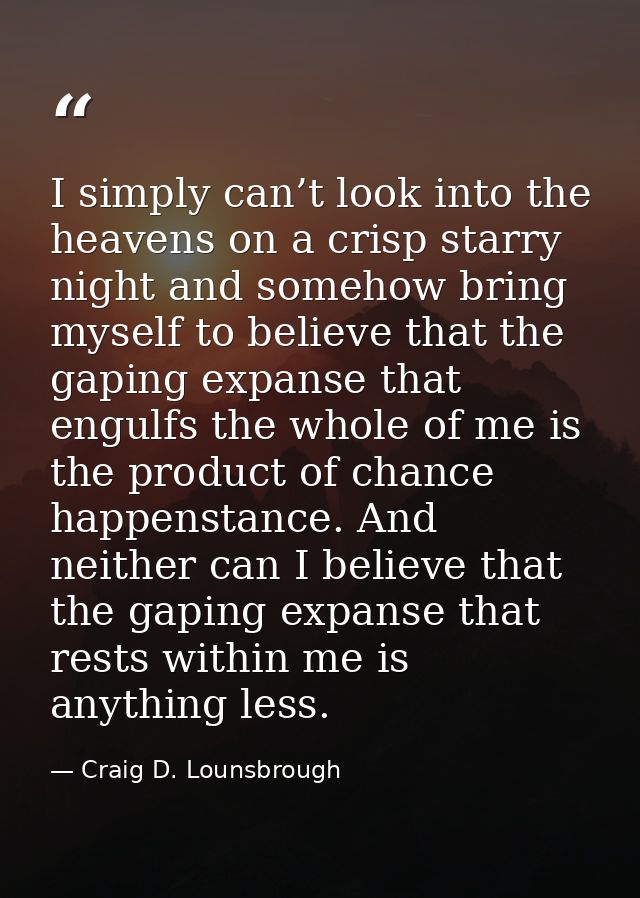 I simply can’t look into the heavens on a crisp starry night and somehow bring myself to believe that the gaping expanse — Craig D. Lounsbrough