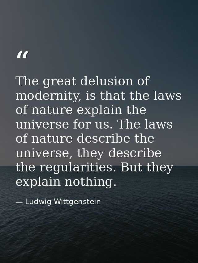 The great delusion of modernity, is that the laws of nature explain the universe for us. The laws of nature describe the — Ludwig Wittgenstein
