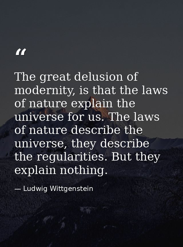 The great delusion of modernity, is that the laws of nature explain the universe for us. The laws of nature describe the — Ludwig Wittgenstein