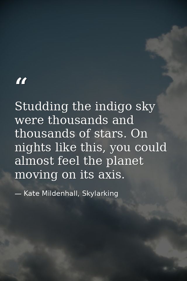 Studding the indigo sky were thousands and thousands of stars. On nights like this, you could almost feel the planet mov — Kate Mildenhall, Skylarking