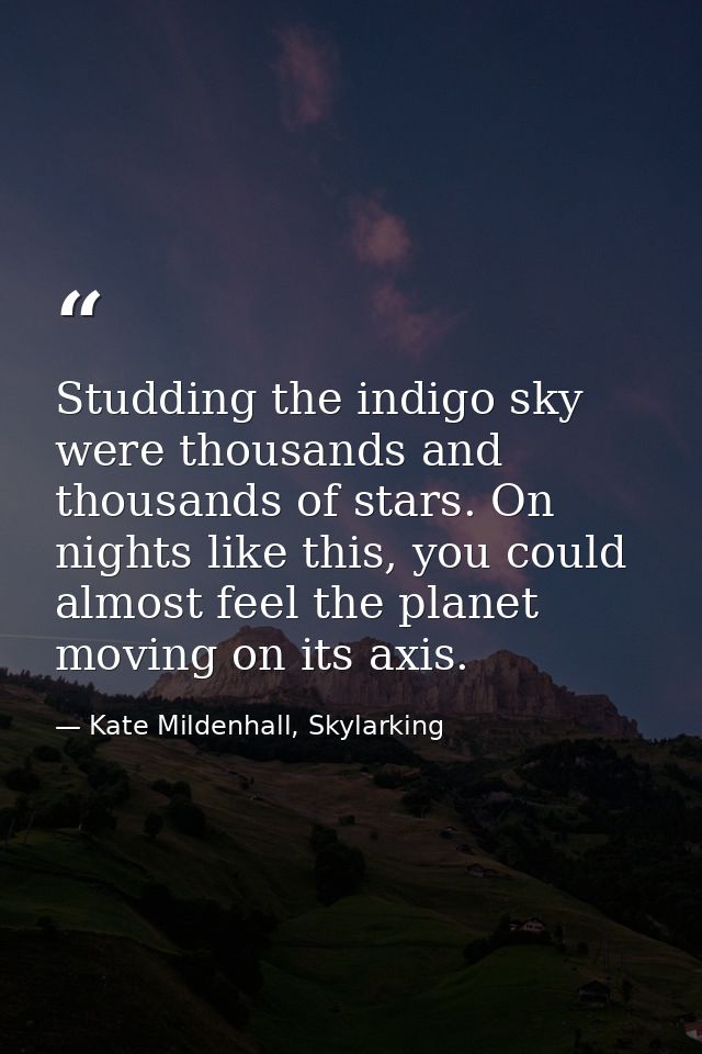 Studding the indigo sky were thousands and thousands of stars. On nights like this, you could almost feel the planet mov — Kate Mildenhall, Skylarking