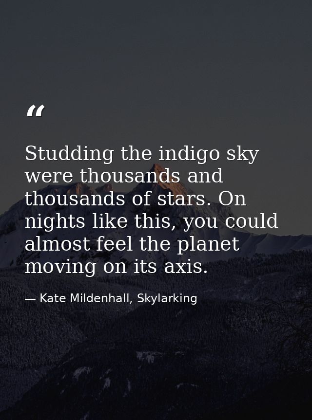 Studding the indigo sky were thousands and thousands of stars. On nights like this, you could almost feel the planet mov — Kate Mildenhall, Skylarking
