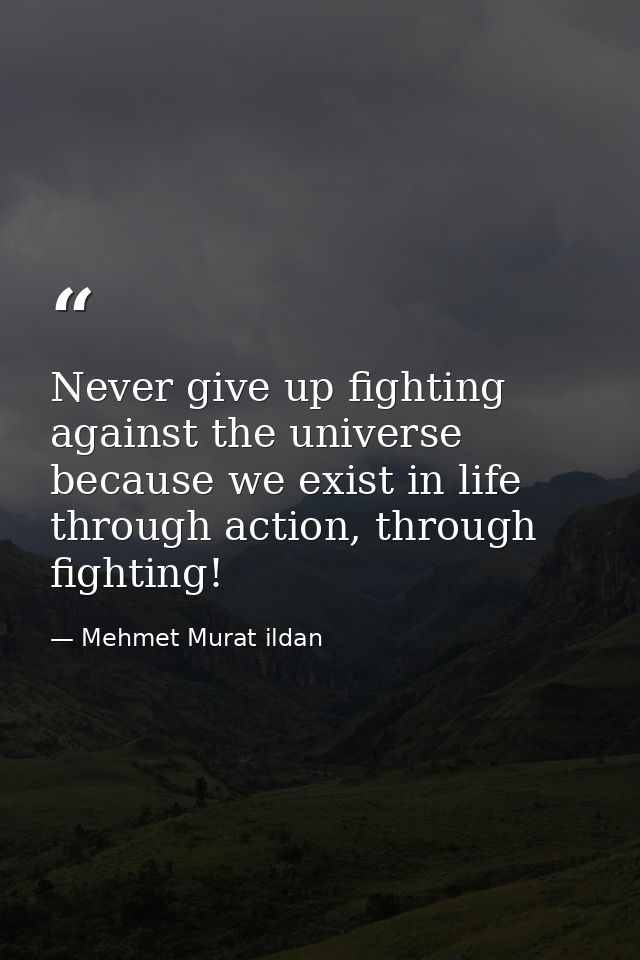 Never give up fighting against the universe because we exist in life through action, through fighting! — Mehmet Murat ildan