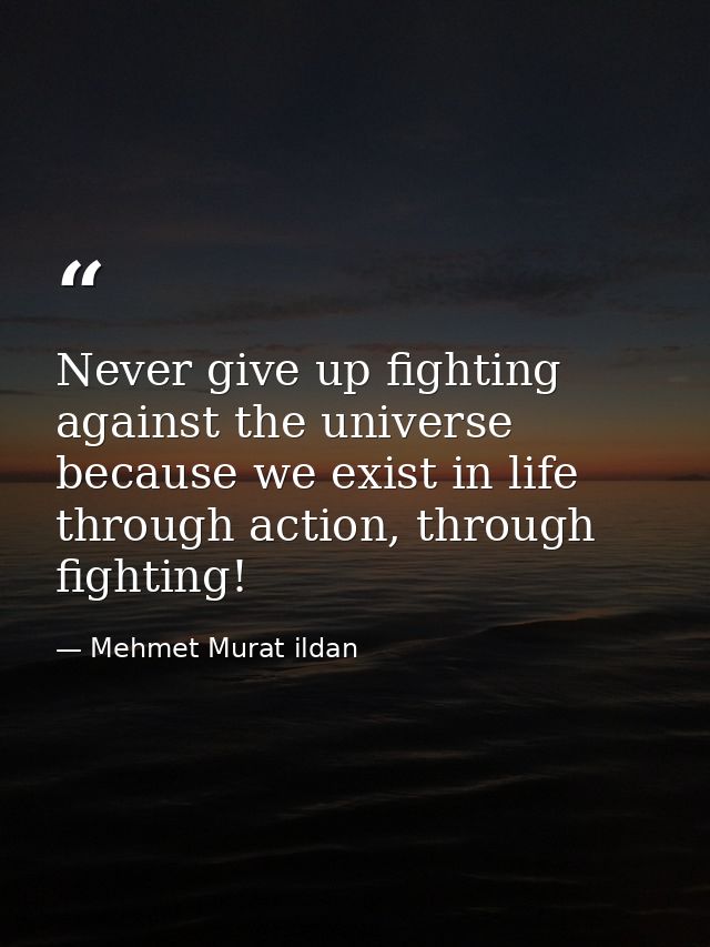 Never give up fighting against the universe because we exist in life through action, through fighting! — Mehmet Murat ildan