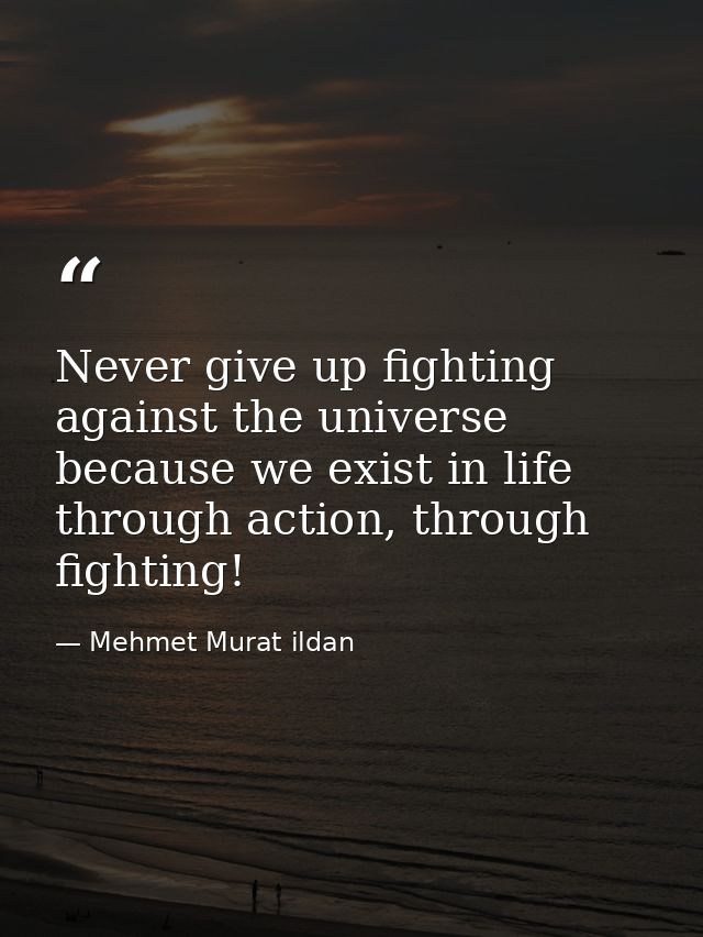 Never give up fighting against the universe because we exist in life through action, through fighting! — Mehmet Murat ildan